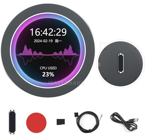 Monitor USB de 3,4 pulgadas AIO LCD pantalla CPU/GPU Cooler Screen 800 × 800 pantalla redonda con función de análisis de espectro musical para PC interior/escritorio RGB pantalla ambiental USB-C