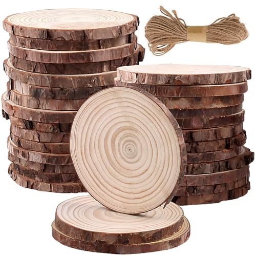 ZEONHEI 30 stycken runda träskivor, 12–13 cm oavslutade träcirklar, runda trädskivor med bark, oborrade, trälog, hantverksskivor för konst, målning, dekoration, gör-det-själv, hantverk