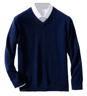 Hamthuit Kashmir varma pullovers v-ringad stickad passform tröja män stickade tröjor undertröja, marinblå, L