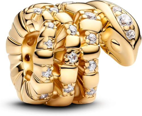 PANDORA Moments 763618C01 Breloque Serpent enroulée en Argent Sterling avec Alliage plaqué Or et zircone Compatible avec Les Bracelets Moments, klar, Argent Sterling, Zircone cubique