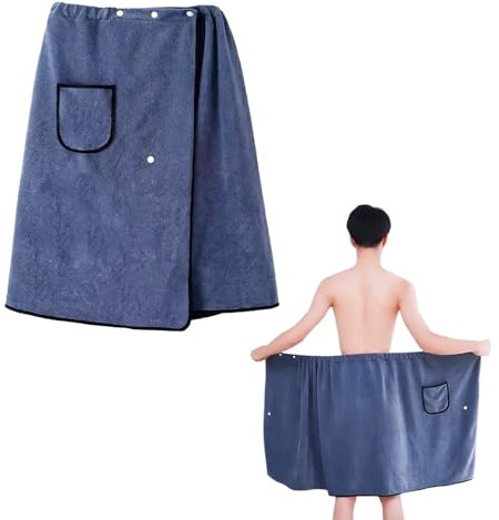 YFaith Saunahandtuch Herren, Handtuchkleid 70 x 140 cm, Sauna Kilt Männer mit Druckknöpfen und Taschen, Elastische Saunarock, Verstellbar Handtuch Kleid, für Strand, Baden, Saunasauna Kilt männer