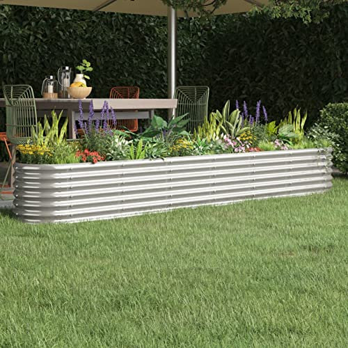 Somanki Hochbeet Pulverbeschichteter Stahl 260x40x36 cm Silbern, Palettenrahmen, Hochteich, Gemüsebeet, Kräuterregal Balkon, Blumenbeet, Kräuterspirale, Tomatenbeet, Pflanzhochbeet - 318882
