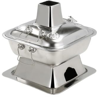 BOGAZY Vintage Fondues Kupfer-Hot-Pot, Traditioneller Hot-Pot, Moderner Holzkohle-Hot-Kupfer-Haushaltsküchen-Suppentopf Traditioneller Suppentopf(Silver,32cm)