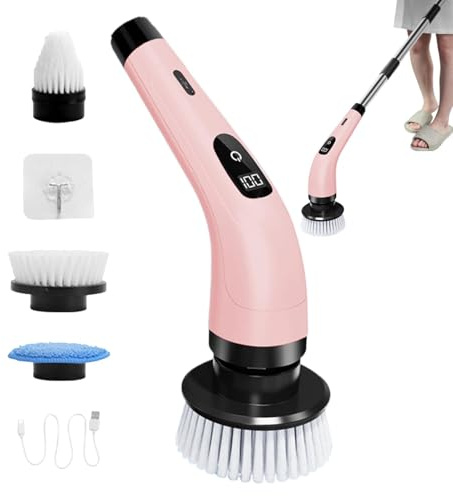 Electric Spin Scrubber, sladdlös spridningsskrubber, Long Handle Bathroom Scrubber, 2 000 mAh USB Rechargeable Scrubber, Adjustable Speed Cleaning Brush, Replaceable Brush Head Scrubber for Grout