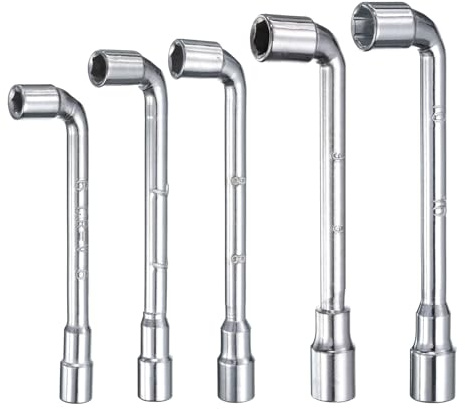 sourcing map 5pcs L Shaped Angled Hex Socket Wrench 6/7/8/9/10mm 45# Steel Double Ended Metric 6 Point Tubular Socket Spanner for General Repairing, Pipeline, Bicycle Car Maintenance