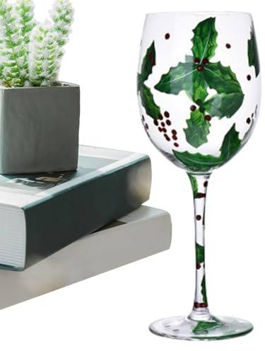 Calici da vino di Natale – Bicchieri con manico e disegni dipinti a mano Babbo Natale e albero di Natale – Divertenti calici decorativi per vino, perfetti come decorazione da tavolo