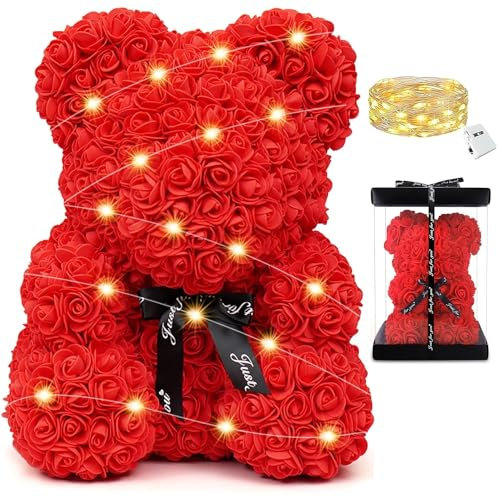 HORO.ES Oso de Rosas con Caja de Regalo - Rose Bear Oso Rosas Artificiales Foam - Regalo San Valentín, Enamorados, Aniversario, Amor, Cumpleaños, Regalo romántico (40CM)