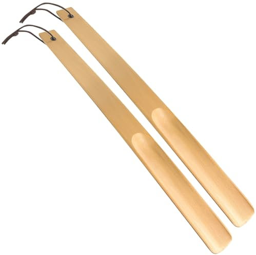 Xpieoyrm 2 Pack Schuhanzieher, Long Handled 38cm Long Shoe Horn, Stabiler Holz Schuhanzieher Schuhlöffel mit hängendem Seil, lästiges Bücken ersparen für Schwangere, Kinder und Senioren