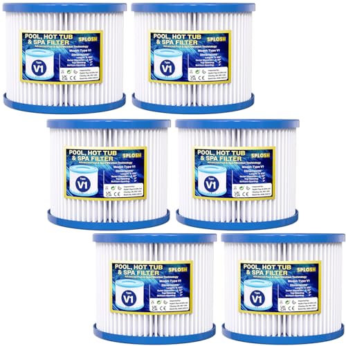 Splosh Type V1 Filter Cartridges - Pack of 6 - Replacement Hot Tub Spa Filters - Compatible With Lay-Z-Spa and SaluSpa Models (Filters are not created or sold by Lay-Z-Spa)
