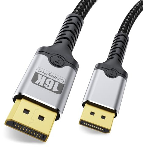Ticenpe Cavo DisplayPort 16K 2.1 2M/6.6Ft [16K@60Hz,10K@60Hz, 8K@120Hz,4K@240Hz 165Hz 144Hz] DP Supporta 80Gbps HDR DSC1.2a FreeSync G-Sync Display Port Cable for Gaming Monitor, HDTV, PC
