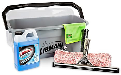 Libman Window Cleaning Kit – All-in-One Window Washing System with Bucket, Stainless Steel Squeegee, Microfiber Washer, Glass Cloth & 24oz Cleaner – Pro Quality – Refillable – Streak-Free