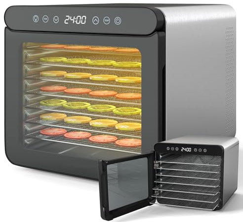 RELAX4LIFE Déshydrateur Alimentaire avec 7 Plateaux, Minuterie de 24 Heures et Température de 30-75℃, Déshydrateur en Acier Inoxydable pour Fruits, Légumes, Viande (34x41x32cm)