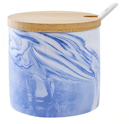 Dowbom Sucrier avec couvercle et cuillère, pot à sucre en céramique de 300 ml, pot à sel et assaisonnement (bleu)