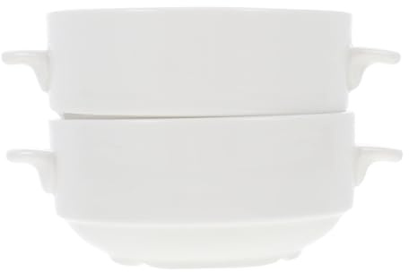 BESTYASH Set 2pz Ciotole in Ceramica Bianco con Doppi Manici, Ciotole per Zuppa e Cereali Facili da Tenere, per Sala da Pranzo e Ristorante