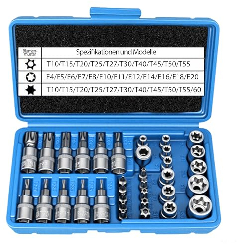 34-teiliges Steckschlüssel-Set – Torx Bit Satz E4-E20 T10-T60 3/8 Adapter | Männliche und weibliche Torx-Steckschlüsseleinsätze mit T10-T55 Torx-Bits, für Auto, Werkstatt und DIY