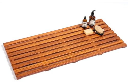 Realgulf Teak Bath Mat 40x18 Extra Large - Solid Wood Shower Mat for Bathroom, Spa & Outdoor Use - Non-Slip Fast-Drying Design - Natural Teak Wood - Wide Slat Floor Mat for Tub & Pool