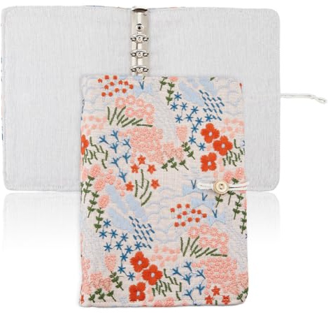 SUPERFINDINGS Classeur A5 à 6 anneaux Couverture Rechargeable Feuilles Mobiles Agenda Personnel avec Bouton Classeur Floral Rose pour Agenda A5 inserts de Recharge (Sans Recharge)