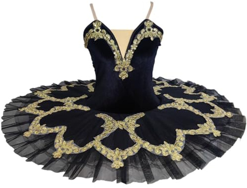 Fituenly Damen Schwanensee Ballettkleid Pailletten Perlen Goldene Stickerei Leibchen Trikot Gymnastik Tanzkleid Tanzbekleidung