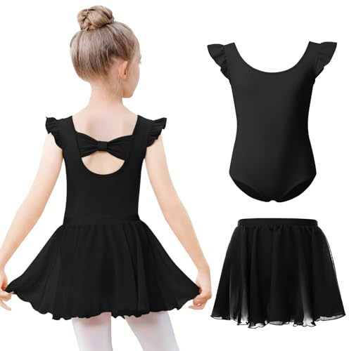 Kefiyis Ballet Leotard for Girls Flutter Sleeve Ballet Outfit Cotton Dance Leotard with Removable Skirt Ballerina Dress for 3-11 Years