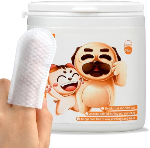 Lisveory XL Dog Ear Wipes | Ear Cleaner Wipes For Dogs & Cats to Remove Wax, and Stop Smelly with Aloe & Coconut Oil | Soft & Gentle Dog Ear Cleaning Finger Wipes - 50 Count