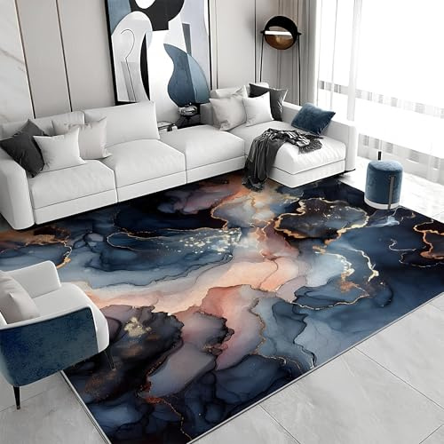 buyluhn Waschbarer Kurzflor-Teppich 140x200, Luxus Marmor Teppich, Abstrakt Dünn Saugfähig Für Wohnzimmer Schlafzimmer Jugendzimmer Jungen Mädchen Oder Als Bettvorleger QT8