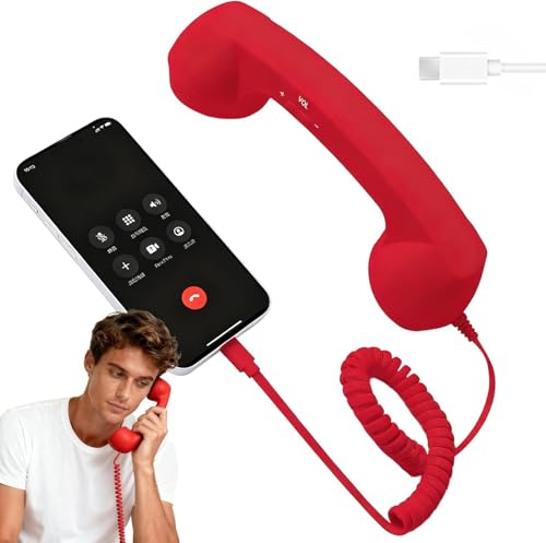 Retro mobile phone microphone, suitable for both Apple and Android systems. A classic and retro mobile earphone. (red)
