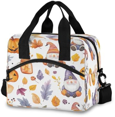 Ewusp Bolsa de almuerzo aislada con patrón de Halloween para mujeres y hombres, lonchera a prueba de fugas, reutilizable, con correa de hombro ajustable para el trabajo, picnic al aire libre