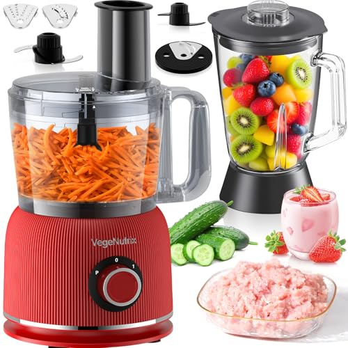 VegeNutrix 1500W Küchenmaschine und Mixer Kombination, 2,5L Zerkleinerer für Fleisch, Gemüse und Teig, 2L Standmixer mit Glasbehälter, 2 Geschwindigkeitsstufen&Pulsfunktion für Smoothies, Saft usw.