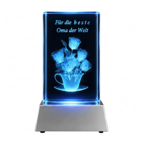 Kaltner Präsente Stimmungslicht - Kristall Glasblock / 3D-Laser-Gravur - Muttertagsgeschenk für Oma/Geburtstagsgeschenk für Oma