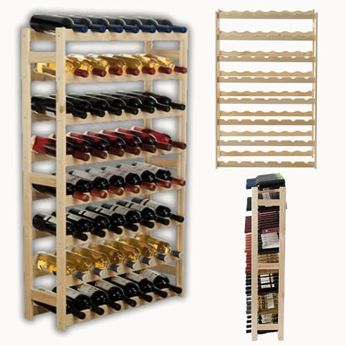 MODO24 Flaschenregal, Weinregal Holz für 56 Flaschen, Weinschrank, Weinständer, Getränkeregal, Weinflaschenhalter, Flaschen Organizer, Flaschenständer, Abmessungen 118x72x25 cm, Farbe: Natur