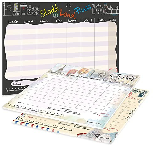 PRICARO Spielesammlung Stadt Land Fluss, A4, 25 Blatt, 3 Stück