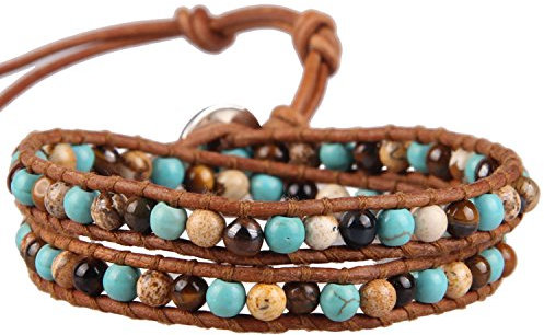 KELITCH Türkis Achat Mix Perlen Armbänder 2 Wraps Armbänder Handgefertigte Boho Armreifen Schmuck