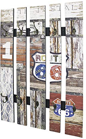 HAKU Möbel Wandgarderobe Motiv, vintage, MDF, Metall - Maße: B 65 cm x H 100 cm x T 9 cm, Style: Industrial