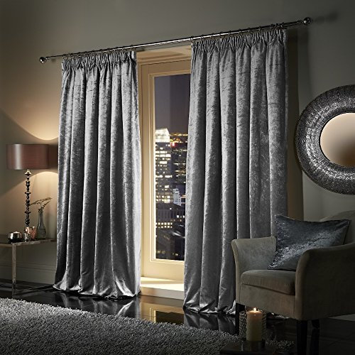 viceroy bedding Plush Crushed Velour Faux Velvet PENCIL PLEAT/TAPE TOP Door Curtain 66 width x 84 depth (165cm x 213cm) Door Curtain (Only 1 Panel), Silver