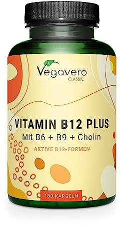 Vegavero Vitamina B12 Vegan 1000 mcg | con Acido Folico, Vitamina B6 e Colina | Metilcobalamina + Adenosilcobalamina (Forme Attive) | SENZA ADDITIVI | 180 capsule
