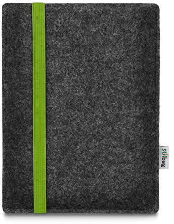 Stilbag e-Reader Tasche Leon für Amazon Kindle (10. Generation) | Wollfilz anthrazit - Gummiband grün | Schutzhülle Made in Germany