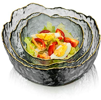 Tazones De Vidrio Para Servir Juego De 3 Tazones De Ensalada Apilables De Color Gris Ahumado Tazón Profundo Para Sopa Sopa De Frutas Pasta Curry Palomitas De Maíz Cereal Traje Para Mezclar Comedor