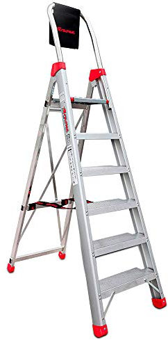 Faraone - Escalera de Aluminio - Escalera de Tijera DOMUS06-208 x 55 x 15 cm - Escalera 6 Peldaños - Máxima Seguridad - Fácil Transporte - Peldaños Anchos y Cómodos