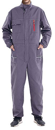 Oralidera Herren Arbeit Overall mit Elastischer Taille Maleroverall mit vielen Taschen Handwerker Jumpsuit Arbeitskleidung mit Stehkragen