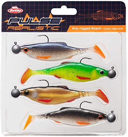 Berkley Pulse Realistic Roach förmonterade gummibete med jigghuvud – ultraarealistisk form och åtgärd för rovfiskfiske – gädda, gös, abborre, 15 cm | 4 st