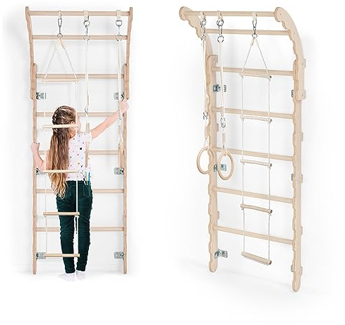 MAMOI® Klettergerüst Indoor, Sprossenwand für kinderzimmer, Turnringe Kinder für Klettern, Kletterwand und spielgeräte, Turngeräte mit Klimmzugstange für drinnen, Sportgeräte