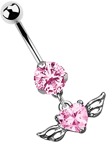 Bauchnabel Piercing Titan Banane 1,6 x 10 mm mit Zirkonia und Flügelanhänger in rosa