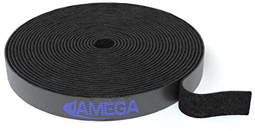 JAMEGA – 5m Klett Kabelbinder Rolle – 15mm Breit Frei zuschneidbar wiederverwendbare Klettkabelbinder auf Rolle | Klettband Klettbandrolle Klettverschluss Kabelorganizer Kabelmanagement - Schwarz