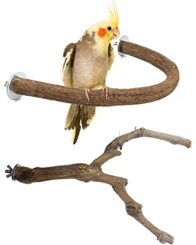Allazone U Form Natur Sitzstangen für Vögel Vogelstange aus Holz Vogel Spielzeug Sitzstangen Set für Vogelkäfige, Vogelschleifklauen Klettern Stehend Vogelkäfig Zubehör
