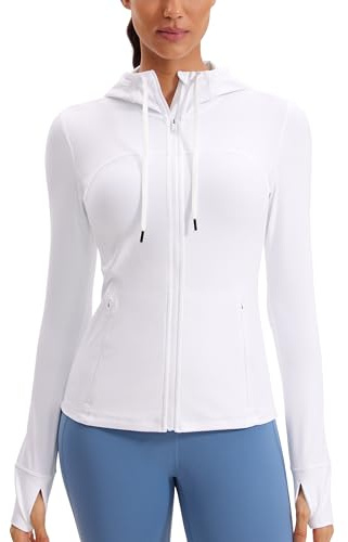 CRZ YOGA Giacca da allenamento da donna con zip e cappuccio Bianco 46