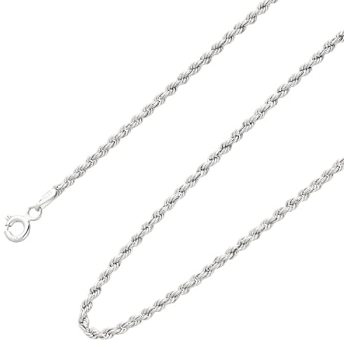 Ardeo Aurum Unisex Damen Herren Kette aus 375 Gold Weißgold Kordelkette Halskette 2,0 mm Breite und 50 cm Länge mit Federringverschluss