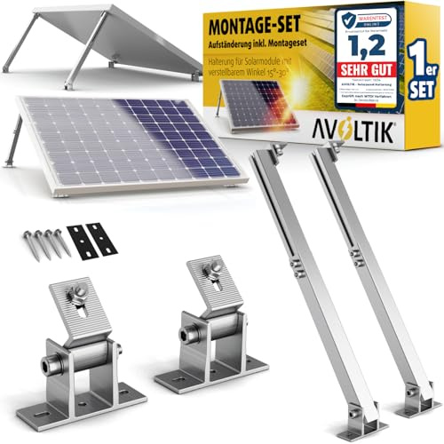 Avoltik Solarpanel Halterung I Solarmodul-Halterung Balkonkraftwerk aus Aluminium I Solarmodul Aufständerung mit verstellbarem Winkel 15°-30° für Dach, Balkon & Boden I Halterung für Solarmodule