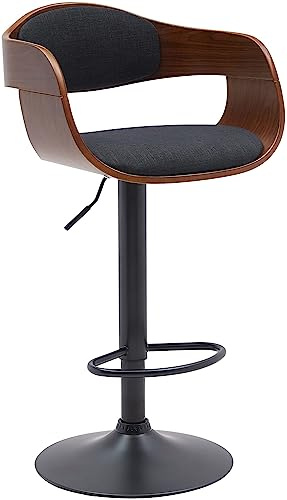 CLP Barhocker mit Lehne Kingston, Barstuhl gepolstert mit Kunstleder oder Stoffbezug, Tresenstuhl höhenverstellbar Metallgestell schwarz Farbe walnuss/schwarz Material Stoff
