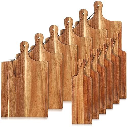 Tanlade 12 Pcs Wood Cutting Board Set Cutting Board with Handle Chopping Serving Board Butcher Cutting Block for Valentines Mother's Day Wedding Housewarming Gift, 16'' x 10'', 16'' x 5'' (Acacia)
