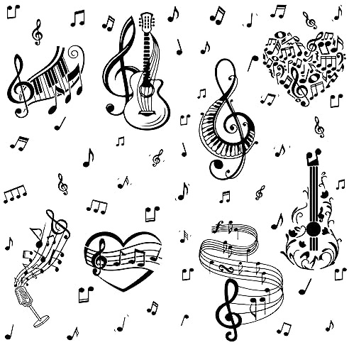 CRASPIRE 8 Sheets Musical Note Wall Stickers PVC Waterproof Self Adhesive | Music Piano Guitar Heart Window Decals for Stairway Home Decoration Bedroom Bathroom TV Wall Art Nursery